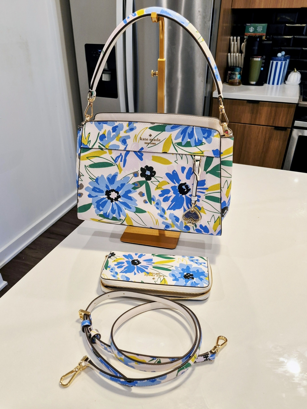 Kate Spade New York Madison Floral Medium Top Handle Satchel Maching Wallet NWOT